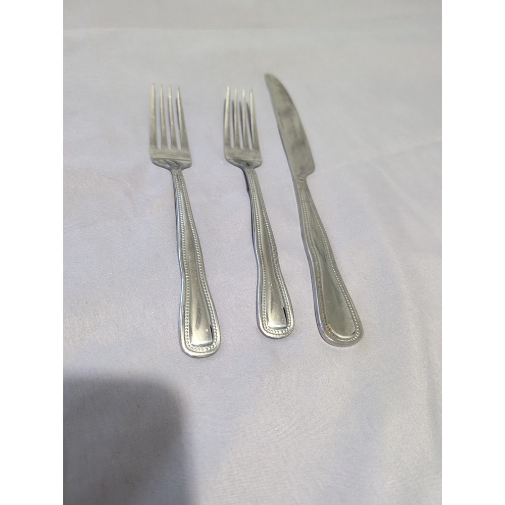 Set‎ of 3 Beaded Edge Stainless Steel Flatware 2 Salad Forks 1 Knife